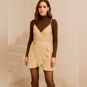 NWT ASOS Cami Faux Wrap Gingham Butter Yellow Mini Dress Sz 10